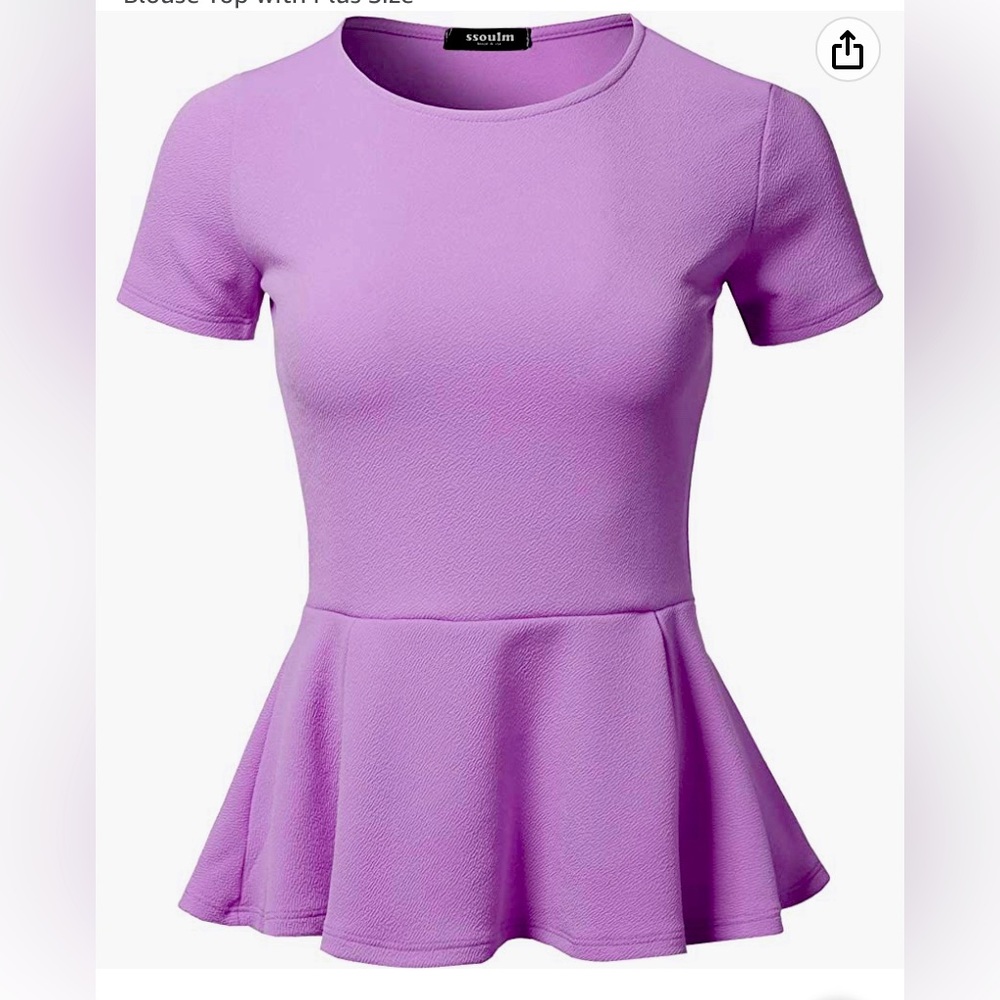 SSOULM Women's Stretchy Short Sleeve Flare Peplum Blouse Top, Small, Lilac